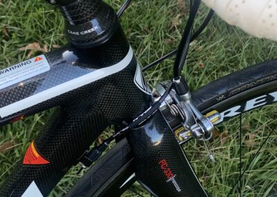 A close up of the handlebar of a bicycle.